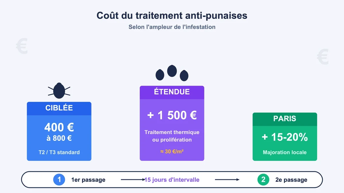 Schéma illustratif des coûts et étapes du traitement des punaises de lit dans un appartement
