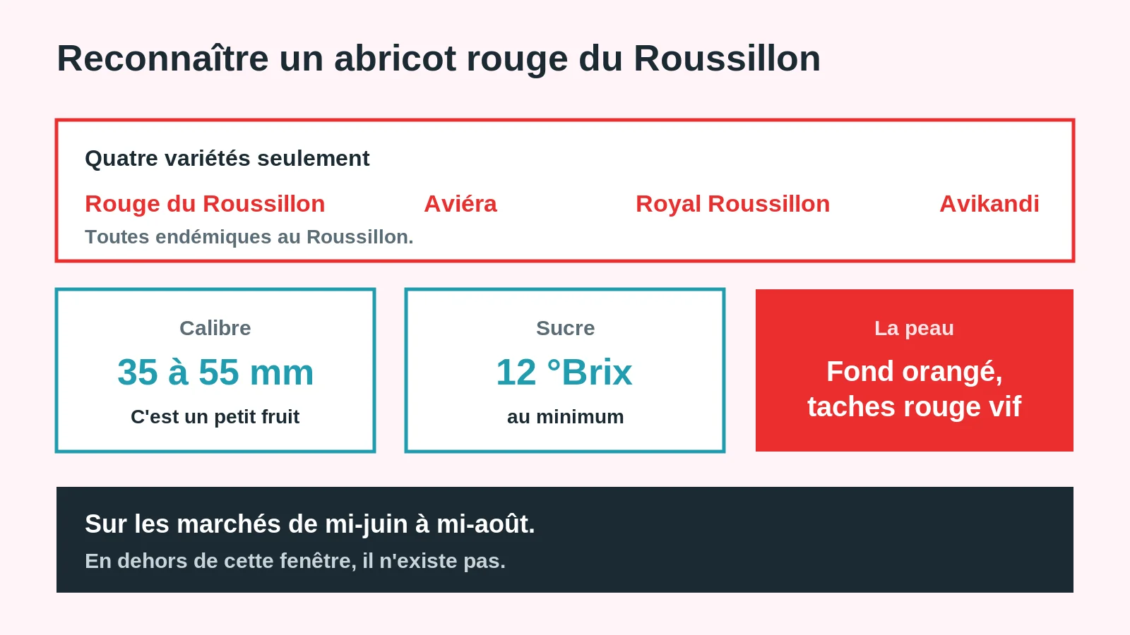 Critères de reconnaissance de l'abricot rouge du Roussillon : variétés, calibre, sucre et couleur